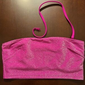 NWOT Victoria’s Secret Pink Glitter Bandue Top w/ removable halter strap Sz S